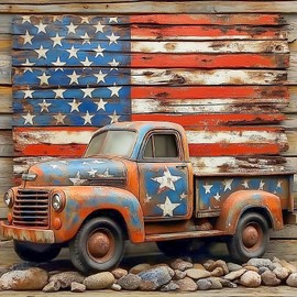 mrpwnle 5D Truck Diamond Art Kits for Adults Beginners,DIY Full Round Drill Diamond Painting Kits American Flag, Diamond Art Dots Crafts Kits for Home Wall Decor Gifts 13.7X 13.7Inch