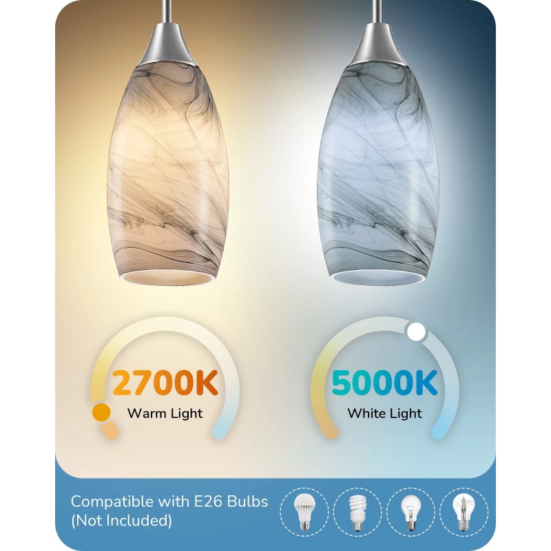 DEWENWILS EDISHINE Pendant Light Fixture, Hardwired Ceiling Light, Grey Marble