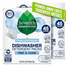 Seventh Generation Dishwasher Detergent Packs Free & Clear Pack of 2 for sparkling dishes Dishwasher tabs 45 count
