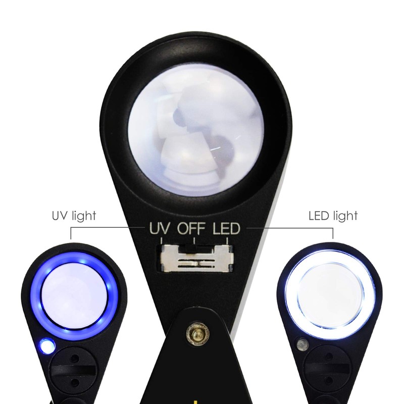 10x 21mm Loupe Jeweler Magnifier LED UV Light Triplet Lens