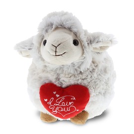DolliBu I Love You Fluffy White Sheep Plush- Cute Stuffed Animal with Red Heart and with Name Personalization for Valentine, 11.5 Inches