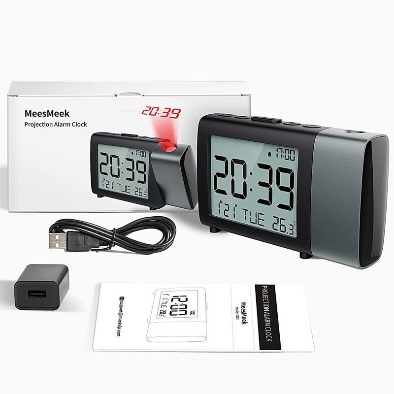 MeesMeek Projection Alarm Clock for Bedroom: Digital LCD Clock with