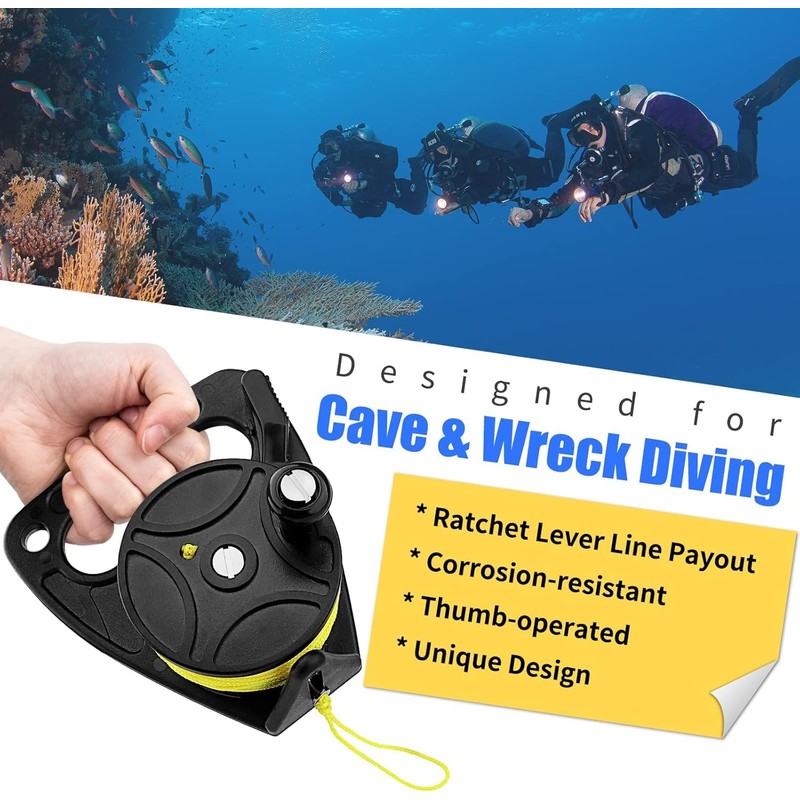 Dive Reel, Diving Reel with Thumb Stopper, Heavy Duty 46m/150ft