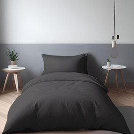 LivinEase Bed Linen 135 x 200 cm Set - Microfibre Duvet Cover 135 x 200 cm + 1 Pillowcase 80 x 80 cm - Bed Linen Black