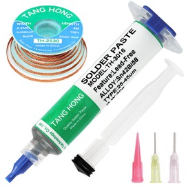 TANG HONG TH-3016 Solder Paste & TH-2530 Solder Wick Set,Sn42% Bi58% Lead Free Solder Paste,138℃ Liquid Solder Paste 30g (1 Pack), 10Ft Desoldering Wick Braid (1 Pack)