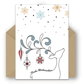 25 Recycled Christmas Cards with Envelopes - Stylish Reindeer Design