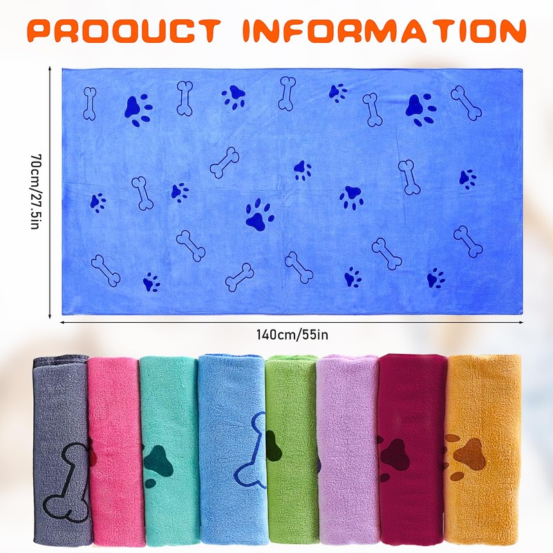 KisSealed 8Pcs Dog Towels for Drying 55 x 28 Inch