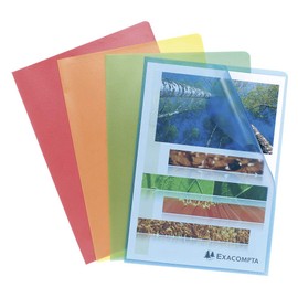 Exacompta 56119E Pack of 10 Polypropylene Plastic File Sleeves for DIN A4 Transparent Grained Assorted Colours Top and Side Open Plastic Cover Transparent Cover for Office and Mobile Organisation