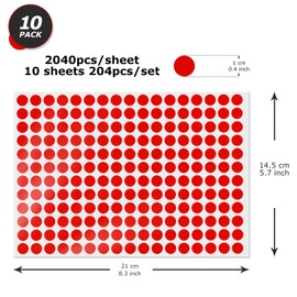 YIKIADA 2040 PCS Dot Stickers 0.4" Round Labels Circle Color Coding Decals Colored Tags for Office Classroom Home Yard Sale Red