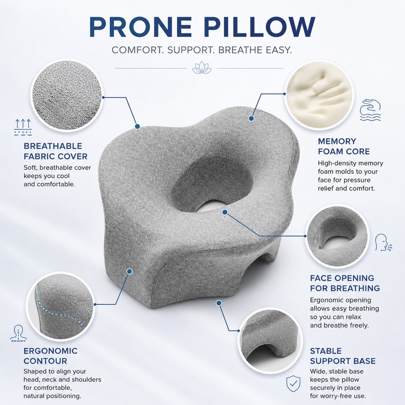 Face Down Memory Foam Pillow for Prone Rest – Ergonomic