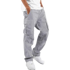 Leward Mens Cargo Casual Joggers Athletic Hiking Pants Cotton Sweatpants with Drawstring (US, Alpha, 3X-Large, Big, Long, Light Grey)