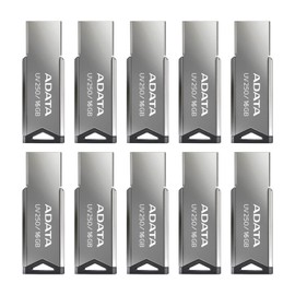 PSA COMPUTO Y PAPELERIA Kit/Pack 10 Piezas Memoria Flash USB ADATA Color Plata con Negro (Modelo UV250), Compatibilidad Universal, Diseño Compacto, (16 GB)