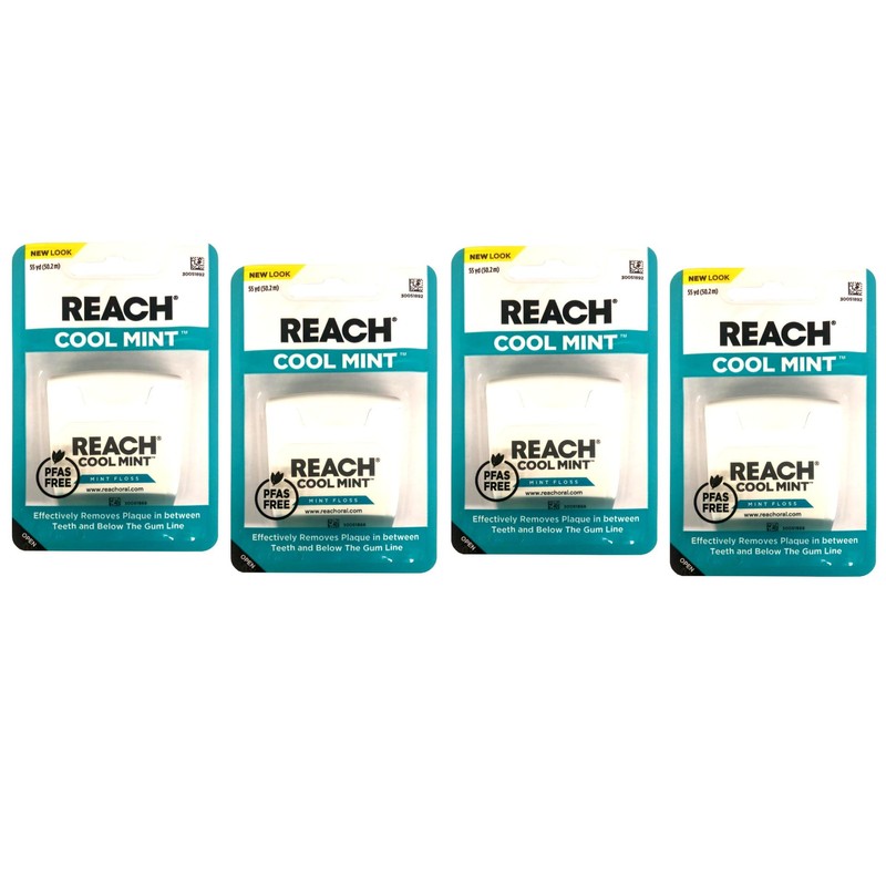 REACH Dental Floss, Cool Mint 55 yds (Pack of 4)
