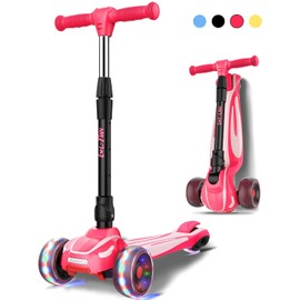 LOL-FUN Scooter for Kids Ages 3-5 Years Old Boy Girl with 3 Wheels, Extra-Wide Childrens Foldable Kick Scooter Kids Ages 6-12 Toddler with 4 Adjustable Height and Lean-to-Steer - Pink