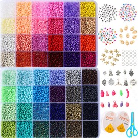 YITOHOP 8800+pcs 4mm 12/0 48 Colors Glass Seed Beads, Charms Bracelet Jewelry Making Beads Kit Gifts for Teen Girls Crafts for Girls Ages 8-12 Christmas Holiday Gifts