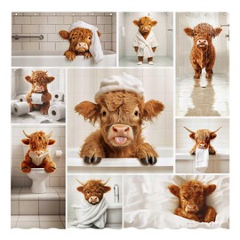 Allenjoy 72" x 72" Funny Highland Cows Bull Shower Curtain for Bathroom Western Rustic Farmhouse Modern Fashion Bath Bathtub Curtains Decoration Decor Durable Easy Care Washable