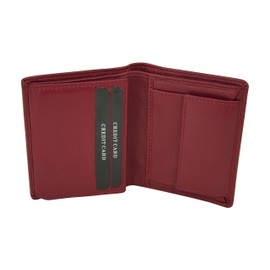 Mini Wallet with Flap Thin in Portrait Format, Flat Wallet with RFID Protection Film with Gift Box LEAS in Real Leather, Red, red, Minimalist