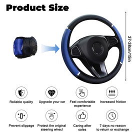 Blue Anti-Slip Steering Wheel Cover, Soft Leather with Foam Metal Accents Steering Wheel Cover, Breathable Carbon Fiber Sports Elastic Wheel Cover Universal Size 37-38cm/14.5-15inch