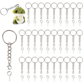 30PCS Split Keyring with Chain, 25mm Metal Keyring Blanks Split Key Chain Rings with Chain Metal Split Key Rings with Chain and Open Jump Rings Screw Eye Pins Sliver DIY for Craft Jewellery Making