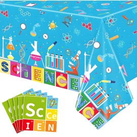 Kids Science Party Decorations Set with 2 Disposable Table Covers 54x108 Inch and 20 Napkins Blue Laboratory Theme for Birthday Picnic Indoor Outdoor Waterproof Plastic