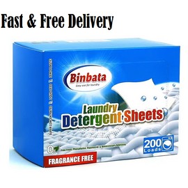 Binbata Laundry Detergent Sheets, 200 Loads Hypoallergenic Eco-Friendly
