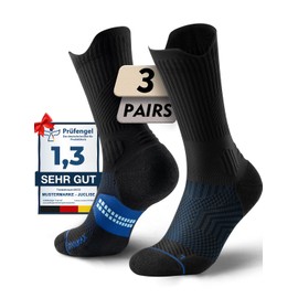 Juclise Bamboo Coolmax Compression Running Socks Athletic Sport Hiking Anti Blister Cushioned Moisture Wicking (UK, Numeric, 12, 15, Regular, Regular, Black Blue)