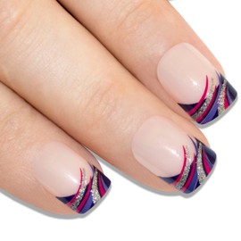 Bling Art False Nails French Manicure Glitter Purple 24 Full Cover Medium Tips