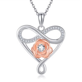 ONEFINITY Infinity Necklace 925 Sterling Silver Rose Necklace Heart Pendant Necklace Infinity Jewellery Gifts for Women, Cubic Zirconia