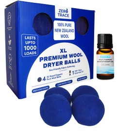 Zero Trace Wool Dryer Balls for Laundry - Natural Fabric Softener, Reusable - Eliminate Wrinkles Static & Lint - Wool Balls for Dryer with Fragrance Oil Better Alternative to Plastic Balls & Softener