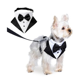 CAASFOOY 1 Piece Tuxedo Collar for Dogs, Formal Tuxedo Bandana, Dog Collar with Bow Tie and Adjustable Collar, Bow Tie for Small Medium and Large Dogs