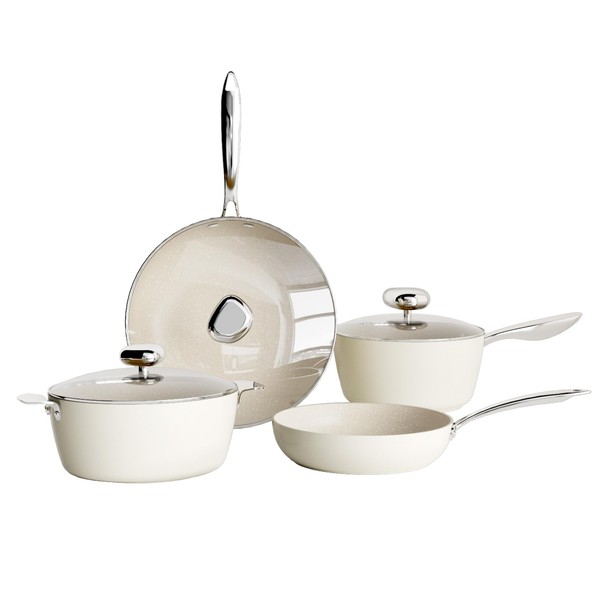Non Stick Ceramic Cookware Set, Velosan Pebble Series Pots and