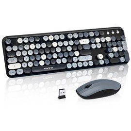 FOPETT Wireless Keyboard and Mouse Combo, 105 Keys Full-Sized 2.4 GHz Round Keycap Colorful Keyboards, USB Receiver Plug and Play, for Windows, Mac, PC, Laptop, Desktop (Grey Colorful)