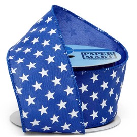 Star Spangled Patriotic Wired Ribbon - 2 1/2" x 10 Yards, Blue & White, 4th of July, Americana, Farmhouse, DIY Crafts, USA, Christmas, President's Day, Memorial Day