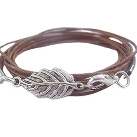Silver leaf with veins: wrap bracelet with small leaf