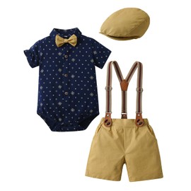 LXKIKMM Baby Toddler Boy Gentleman Suit Short Sleeve Jumpsuit Bowtie Overalls Set 9-12 Months