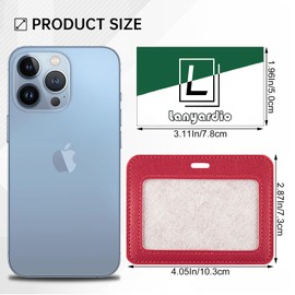 1 Pcs Leather ID Badge Holder, Horizontal ID Badge Holder, Red ID Card Holder, Multiple Card Slots Leather ID Holder for Offices, Staff, Students, Employees