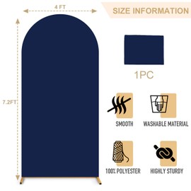 FANPROMS Wedding Arch Cover 7.2FT Navy Blue Arch Cover Backdrop Fabric for Birthday Party Spandex Arched Stand Covers 2 Sides Arched Covers Stretchy Backdrop for Arched Stand Covering Events Decor
