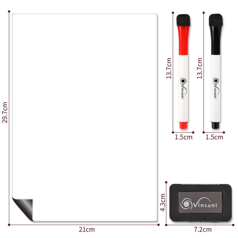 Vinsani Whiteboard A4 Size - Make Notes, Lists, Memos, Menus.