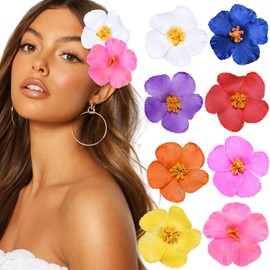 8 Pcs Hawaiian Flowers Hair Clips Hibiscus Flower Hair Barrettes Hawaii Artificial Galsang Flowers Hair Pins Hair Accessories for Summer Vacation Party (Multicolor）