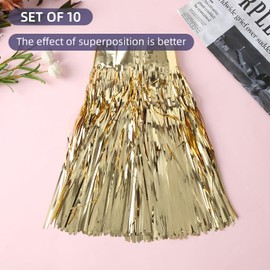Pack of 10 10 Feet Champagne Gold Fringe Garland Metallic Wall Metallic Foils Hanging Tinsel Fringe Banner for Parade Swimming, Birthday Party Decoration Wedding Christmas New Year Decoration