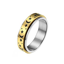 PAMTIER Womens Stainless Steel Moon Star Anxiety Ring Rotatable Statement Band Stress Relieving Rings Silver Gold Size U