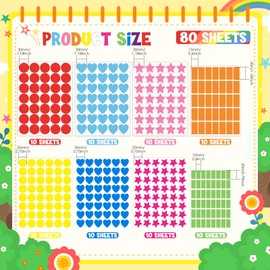 AmazingSpark 80 Sheets 3320 Pcs Multi Shaped Color Coding Stickers, 0.75'' and 1.18'', 10 Colors 4 Shapes Coding Labels Dot Stickers for Crafts School Classroom Office DIY Supplies