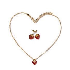 Kalamakala Love Jewellery Set, Fine Necklace Women and Earrings with Heart Pendant, Bracelet Enamel Jewellery Set for Women Dirndl Party Outfit Accessories, Gold