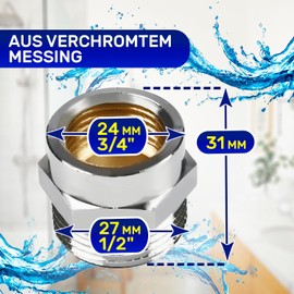 Adaptor for Sanitary Systems 3/4 Inch Male Thread to 1/2 Inch Female Thread Reduction - Warranty 10 Years - MONTERAL