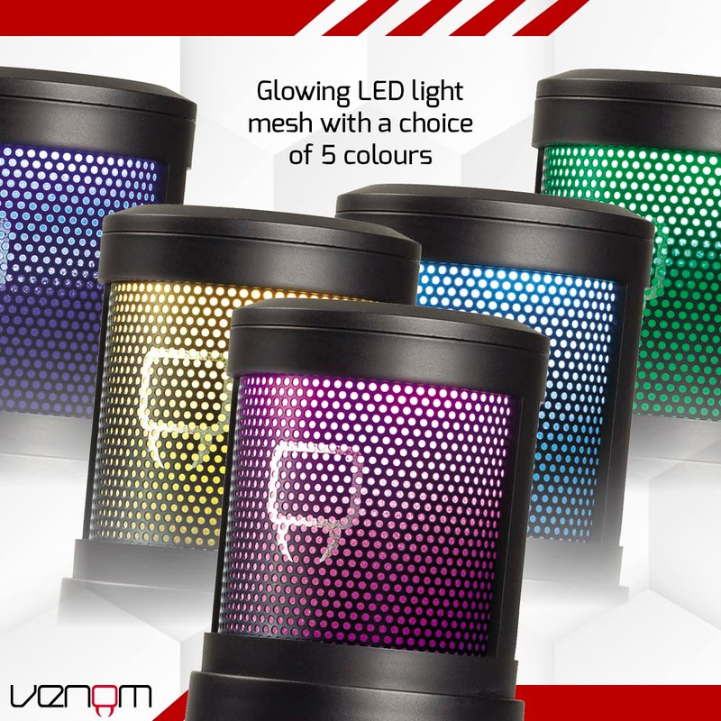 Venom USB Cardioid Pattern Streaming Microphone with LED Light Mesh