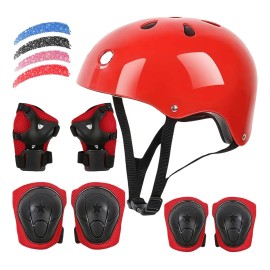 7pzas Kit De Proteccion Rodilla Codo Mano Patinaje Para Niño Rojo S