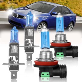 VAMOTA Fit for 2014 2015 2016 Kia Forte High Performance Halogen Headlight Bulbs,H1 High Beam + H11 Low Beam combo,100W,300% Brighter,IP68, plug and play,5000K White Light,4 pcs