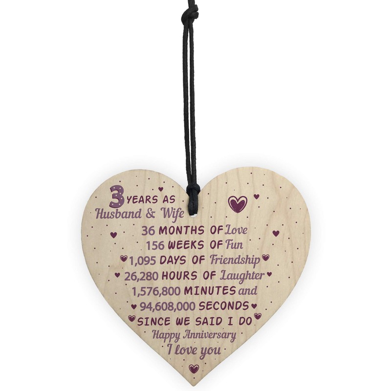 RED OCEAN 3rd Wedding Anniversary Wooden Heart Leather Third Wedding