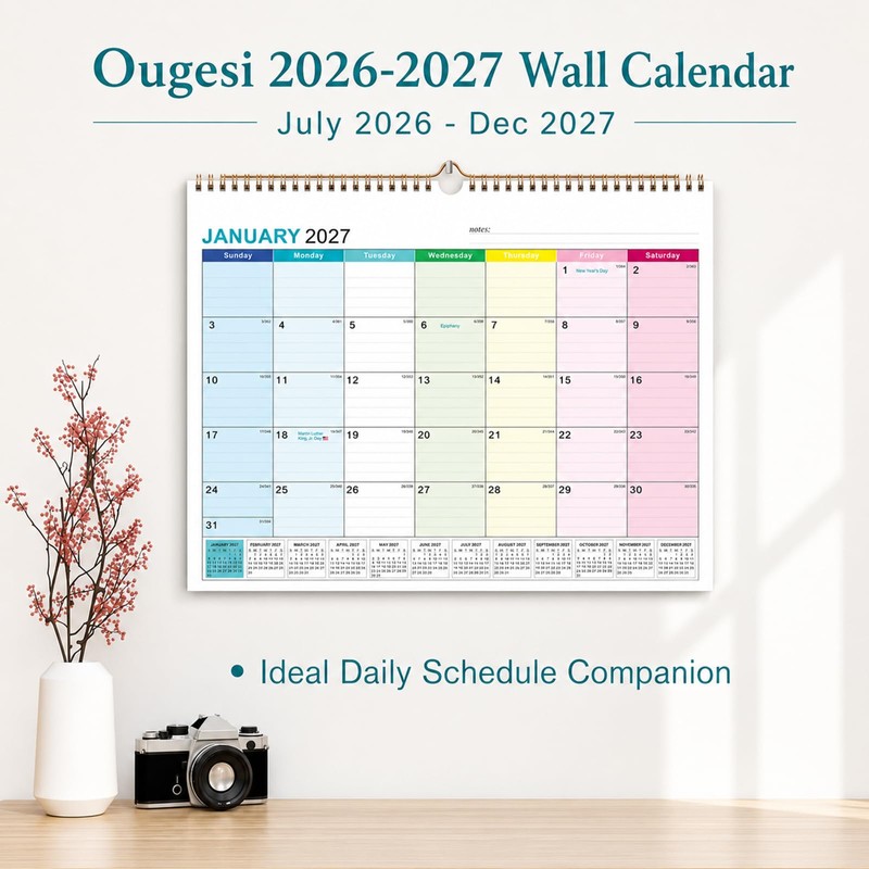 Wall Calendar 2026-2027, 18 Months Academic Calendar, July. 2026 -