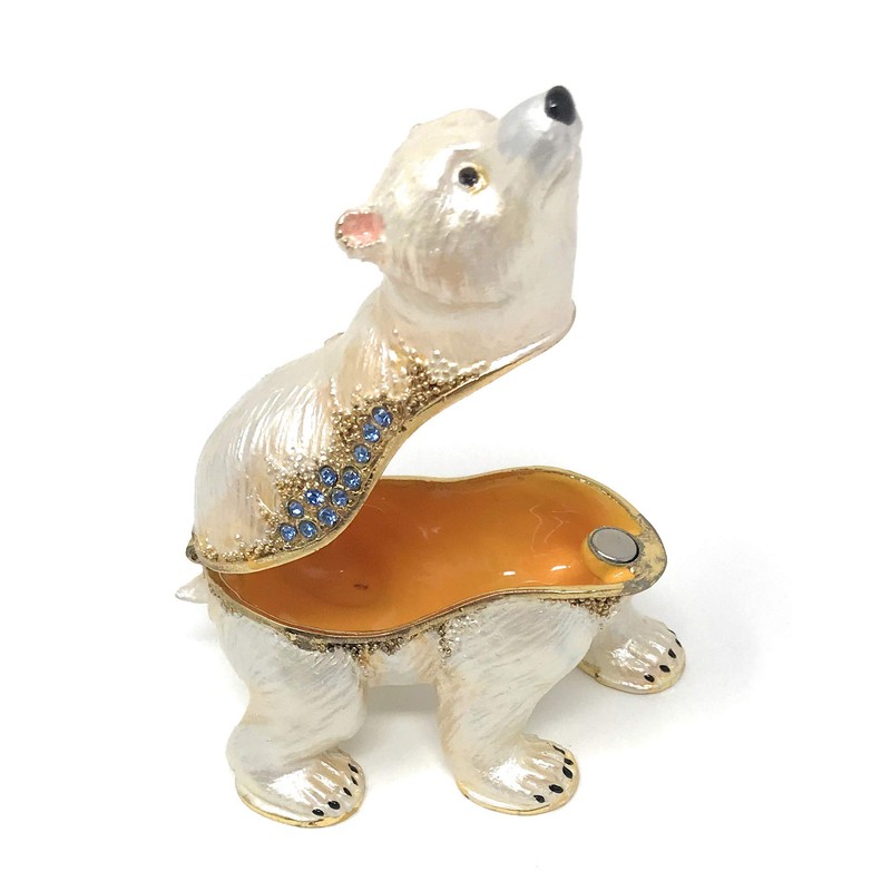 Kubla Crafts Enameled Polar Bear Cub Trinket Box, Accented with